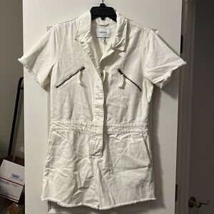Pistola EUC white denim distressed hem romper size M